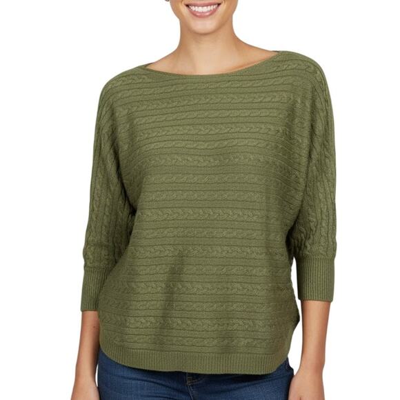 Market & Spruce Green Cable Knit Boat Neck Sweater Top NWT Women’s XS - Picture 1 of 10
